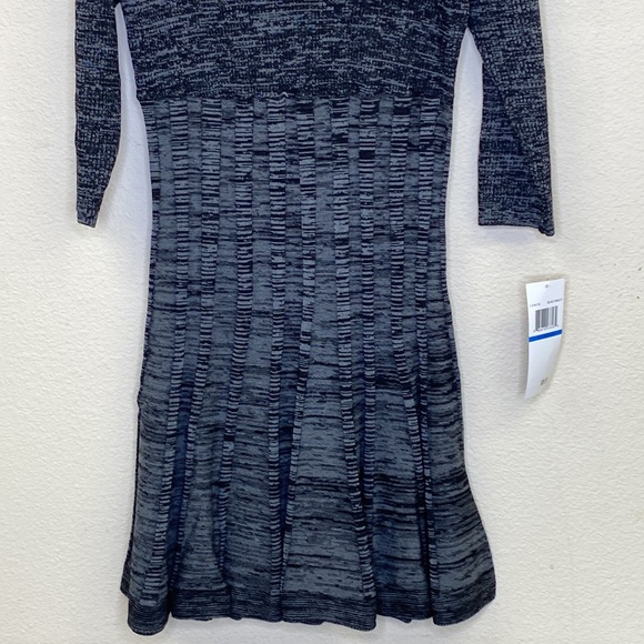 Nina Leonard Black & Grey Pleated Scoop Neck Sweater Dress XL NWT - Picture 4 of 13